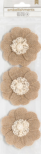 American Crafts Burlap Flowers 3/Pkg