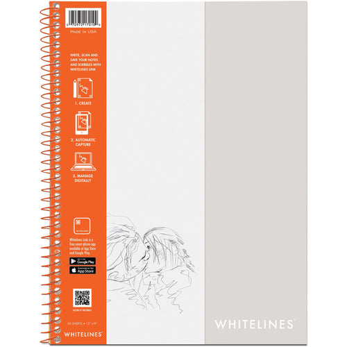 Whitelines Wirebound Plain Sketch Paper Notebook 12"X9"