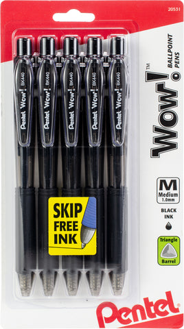 Pentel Wow! Retractable Medium Ballpoint Pens 5/Pkg