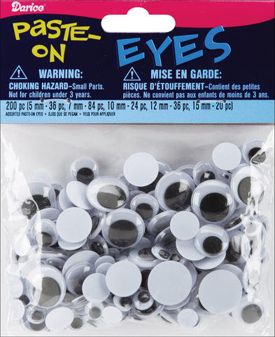 Paste-On Wiggle Eyes Assorted 5mm To 15mm 200/Pkg
