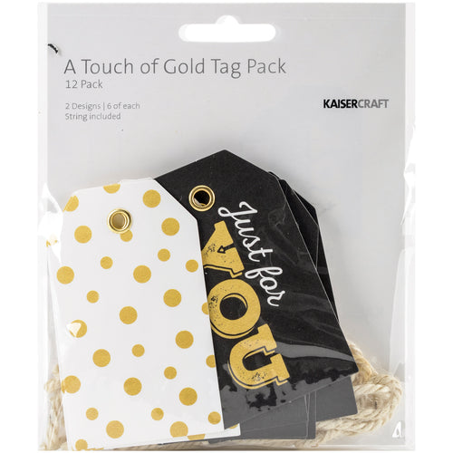 A Touch Of Gold Tags W/String 2&quot;X3.25&quot; 12/Pkg