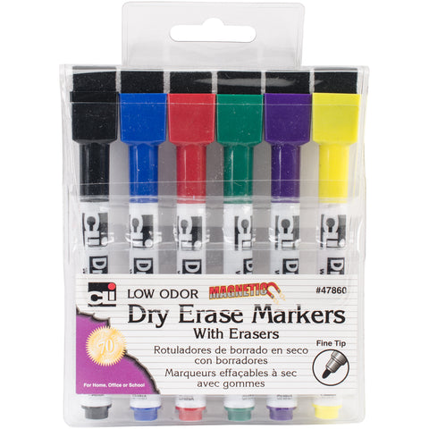 Magnetic Dry Erase Markers With Eraser Caps 6/Pkg
