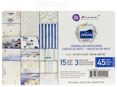 Prima Marketing Santorini Journaling Cards Pad 4"X6" 45/Pkg