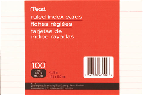 Mead Index Cards 4"X6" 100/Pkg