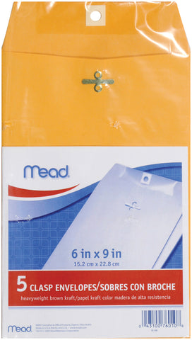 Mead Clasp Envelopes 6"X9" 5/Pkg