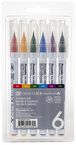 Kuretake ZIG Clean Color Real Brush Markers 6/Pkg