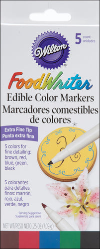 Food Writer Extra-Fine Tip Edible Color Markers .25oz 5/Pkg