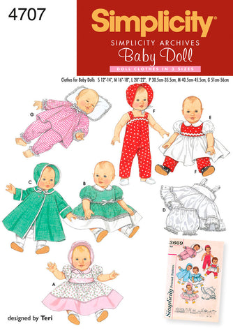 Simplicity Baby Doll Clothes In Three Si