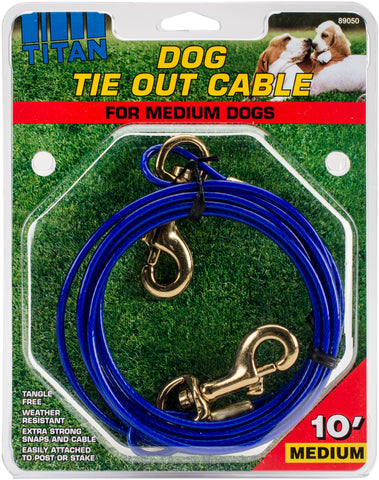 Titan 10' Dog Tie Out Cable W/Brass Plated Snaps