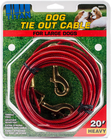 Titan Heavy 20' Dog Tie Out Cable W/Brass Plated Snaps