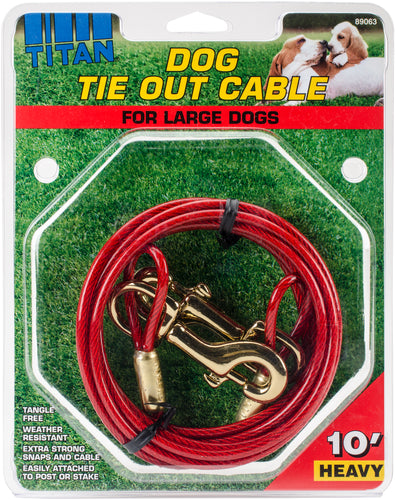 Titan Heavy 10' Dog Tie Out Cable W/Brass Plated Snaps
