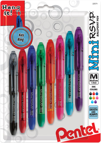 Pentel Mini R.S.V.P. Medium Ballpoint Pens 8/Pkg