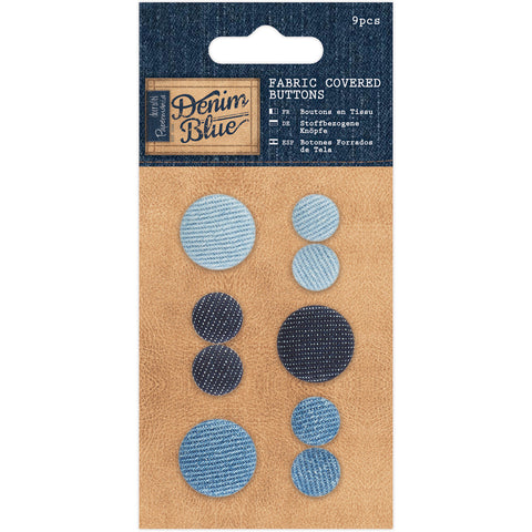Papermania Denim Blue Fabric Covered Buttons 9/Pkg