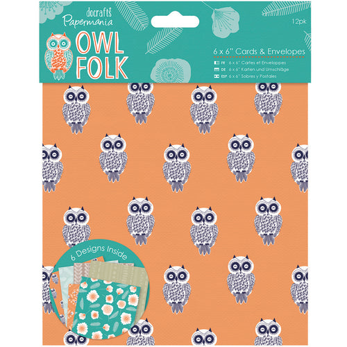 Papermania Owl Folk Cards W/Envelopes 6"X6" 12/Pkg