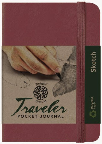 Pentalic Art Traveler Pocket Journal Sketch Book, 6" x 4", Burgundy