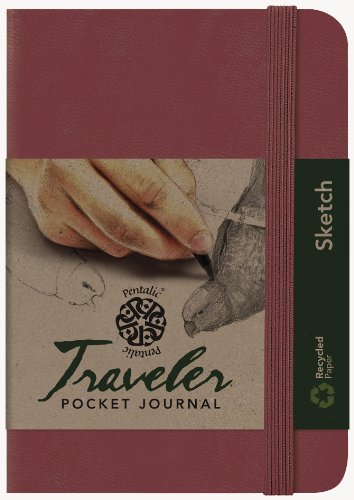 Pentalic Art Traveler Pocket Journal Sketch Book, 6" x 4", Burgundy