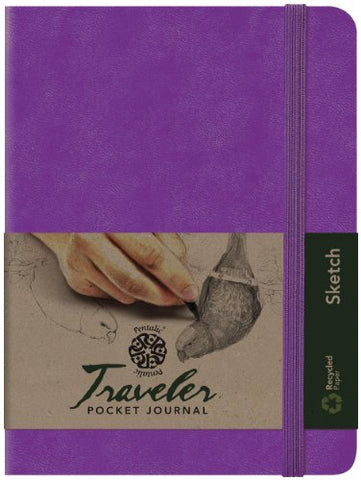 Pentalic Art Traveler Pocket Journal Sketch Book, 8" x 6", Purple