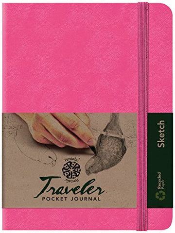 Pentalic Traveler Pocket Journal Sketch, 8" x 6", Bright Pink