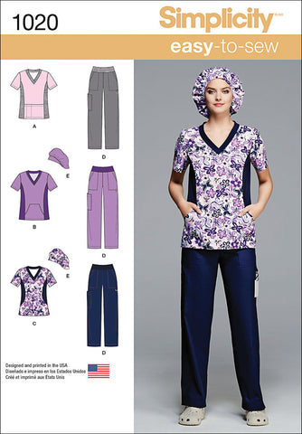 Simplicity Easy-To-Sew Misses & Womens Scrub Pant Top Hat