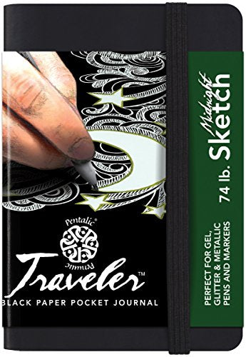 Pentalic Traveler Pocket Journal Sketch, 4 x 3, Black Cover with Black Paper