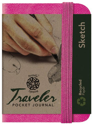 Pentalic Art Traveler Pocket Journal Sketch Book, 4" x 3", Bright Pink