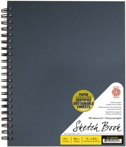 Pentalic Sketch Book, Wirebound,8-1/2-Inch by 11-Inch, Black