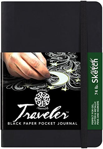 Pentalic Traveler Pocket Journal Sketch, 6 x 4, Black Cover with Black Paper