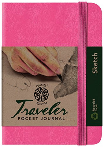 Pentalic Traveler Pocket Journal Sketch, 6" x 4", Bright Pink
