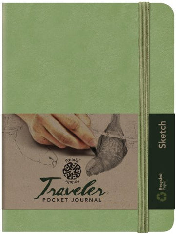 Pentalic Art Traveler Pocket Journal Sketch Book, 8" x 6", Olive Green
