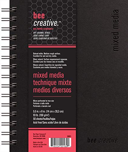 Bee Paper Company Paper Bee Creative Mixed Media Book, 5-1/2"-by-8", 5-1/2x8, 5-1/2-inch x 8-inch, 50 Sheet Art Journal