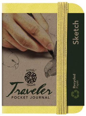 Pentalic Art Traveler Pocket Journal Sketch Book, 4" x 3", Citrine Yellow