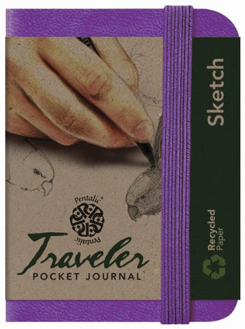 Pentalic Art Traveler Pocket Journal Sketch Book, 4" x 3", Purple