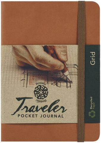 Pentalic Grid Traveler Pocket Journal, 6 by 4-Inch, Brown