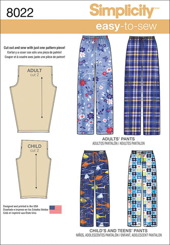 Simplicity Easy-To-Sew Adults Teens Childs Pants
