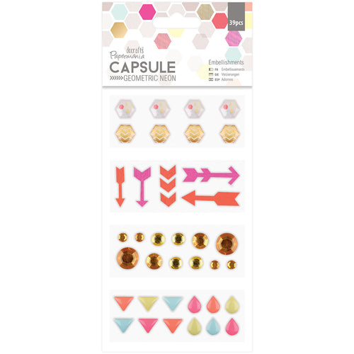 Papermania Geometric Neon Embellishments 39/Pkg