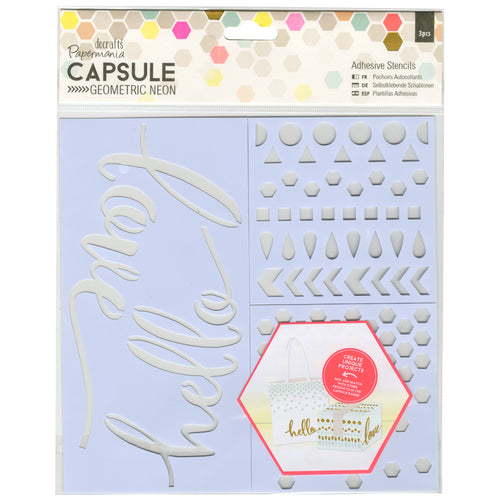 Papermania Geometric Neon Adhesive Stencils 3/Pkg