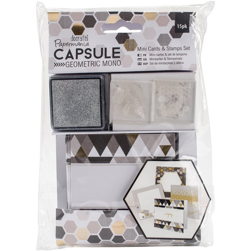 Papermania Geometric Mono Mini Cards & Stamps Set 15/Pkg