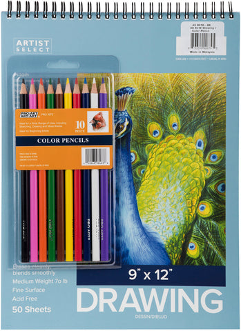 Artist Select Drawing Pad 9&quot;X12&quot; &amp; 10pc Color Pencil Set