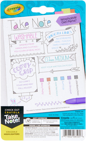 Crayola Take Note! Washable Gel Pens 6/Pkg