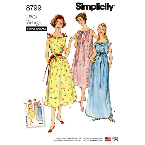 Simplicity Simple To Make Misses 1950S Vintage Nightgowns