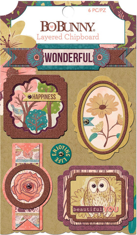 Floral Spice Adhesive Layered Chipboard 6/Pkg