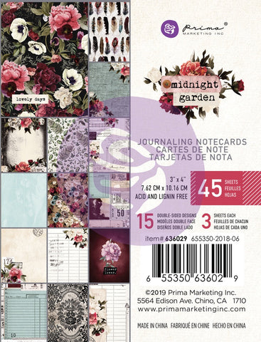 Prima Marketing Midnight Garden Journaling Cards 3"X4" 45/Pk