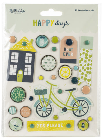 Happy Days Decorative Brads 25/Pkg