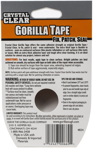Gorilla Glue Crystal Clear Tape 1.5"X27'