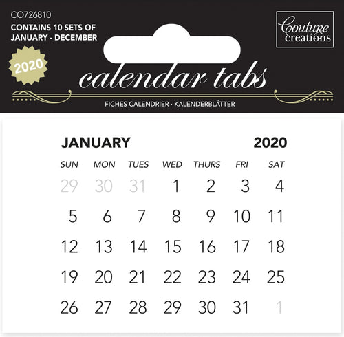 Couture Creations Calendar Tabs 2020 10/Pkg