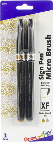 Pentel Arts Sign Pen W/Micro Brush Tip 2/Pkg