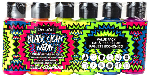 DecoArt Black Light Neon Acrylic Paint Pack 6/Pkg
