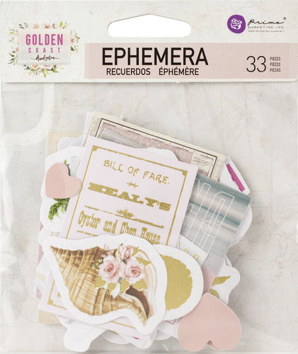 Prima Marketing Golden Coast Cardstock Ephemera 33/Pkg