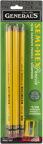 Semi-Hex Graphite #2 Pencils W/Sharpener 11/Pkg