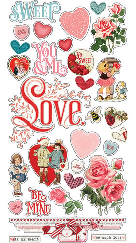 Simple Vintage My Valentine Chipboard Stickers 6"X12"